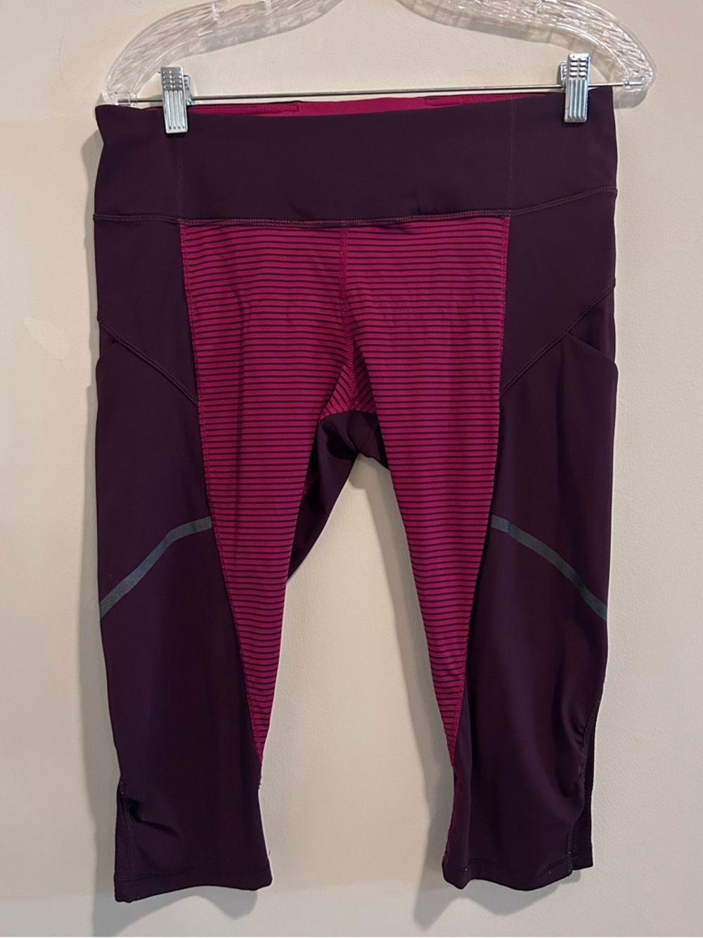 Lululemon Hop To It Crop in Bordeaux Drama‎ & Hyper Stripe Bumble Berry
